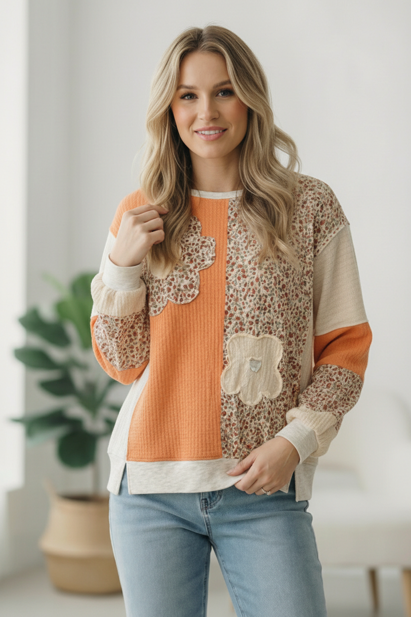 Orange Creamsicle Colorblock Pullover